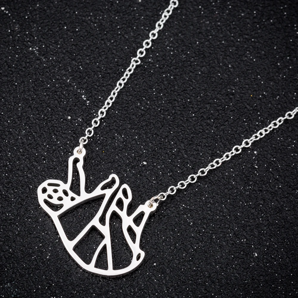 

Hfarich Funny Sloth Climbing on The Tree Shaped Stainless Steel Pendant Necklace Christmas Jewelry Naszyjniki Joyeria