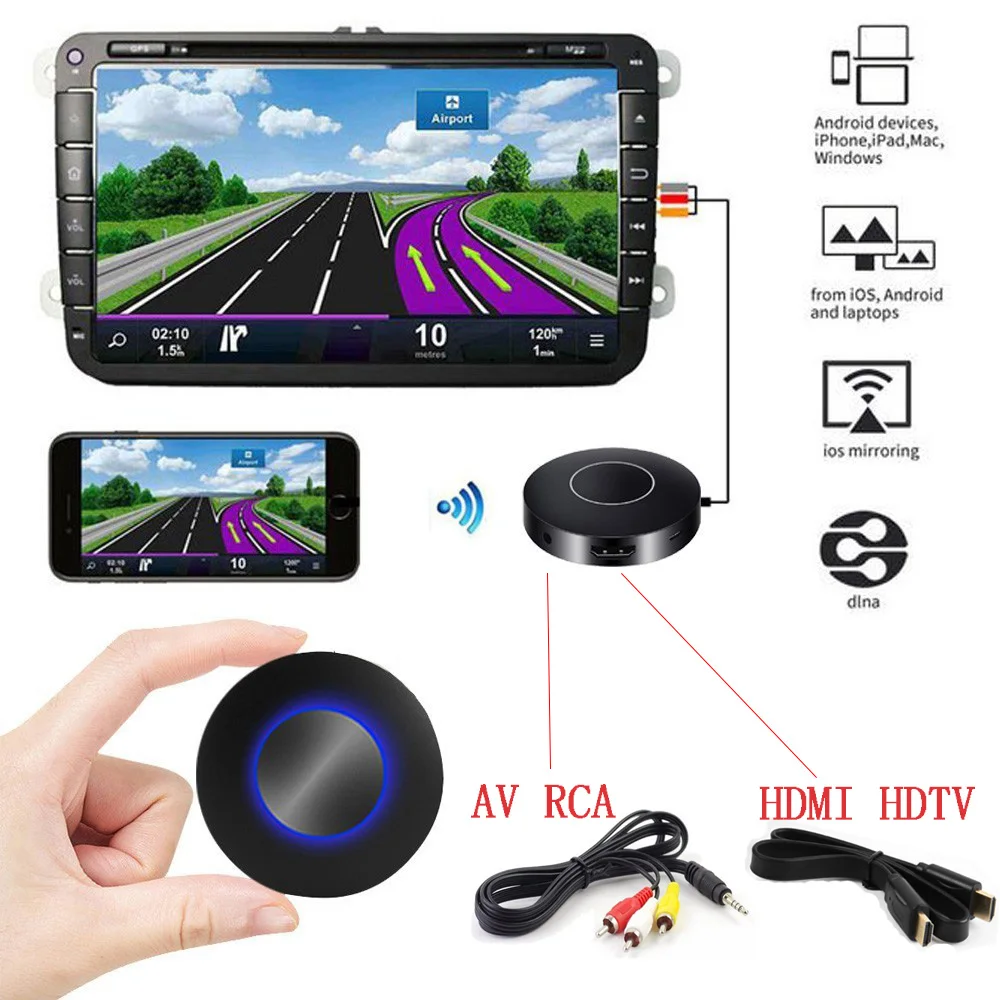 Для автомобиля Airplay Miracast Mira экран Wifi беспроводной дисплей ключ аналоговый AV RCA HDMI
