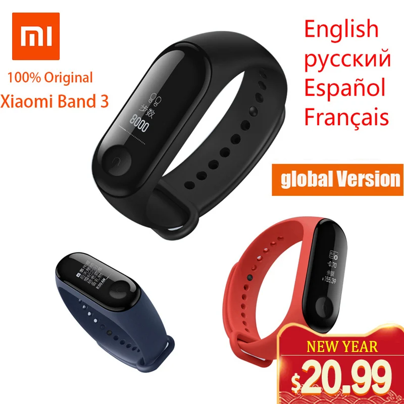 Оригинальный Смарт браслет Xiaomi Mi Band 3 умный с пульсометром водонепроницаемый