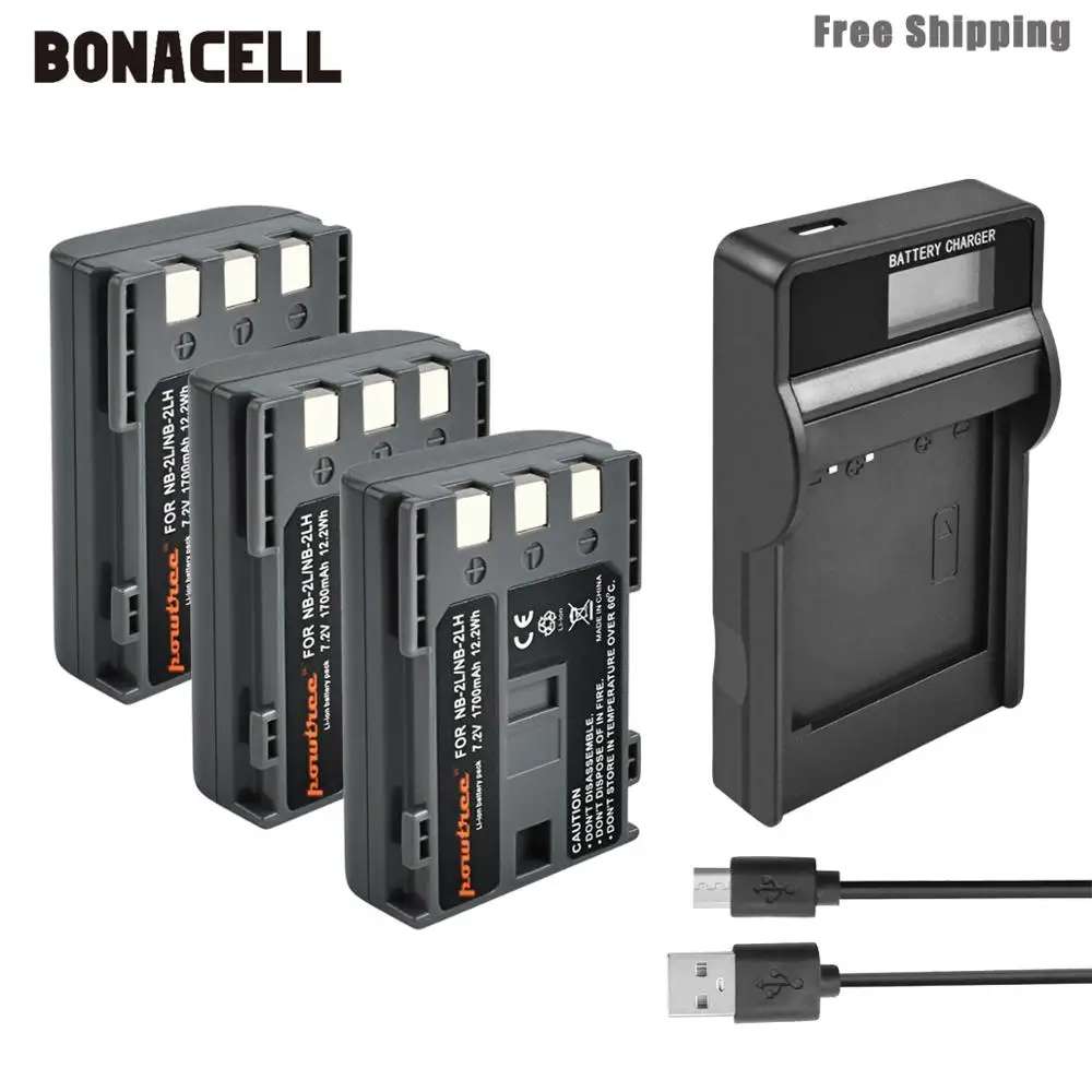Bonacell 1700 мАч NB 2L NB2L 2LH NB2LH батарея для цифровой камеры Canon Rebel XT XTi 350D 400D G9 G7 S80 S70S30