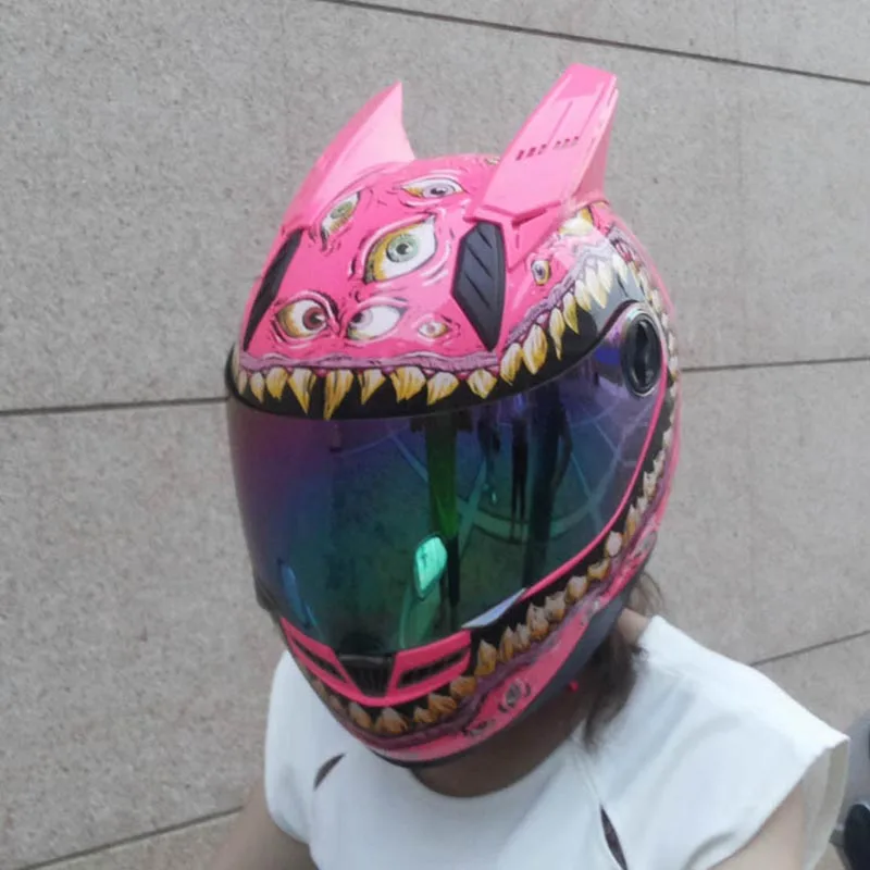 Бесплатная доставка Женский шлем розового цвета мотоциклетный на все лицо