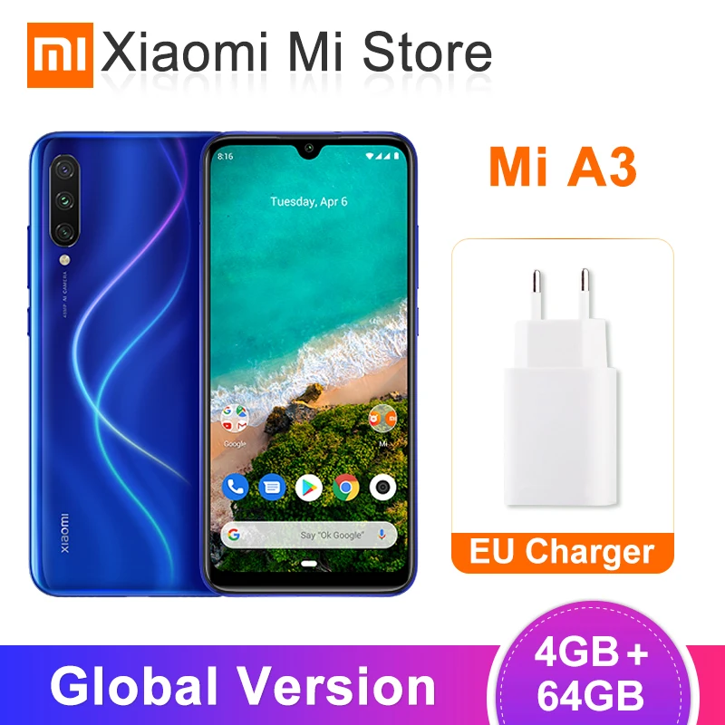 Глобальная версия Xiaomi Mi A3 4 Гб 64 Гб мобильный телефон 6,08" Восьмиядерный Snapdragon 665 48MP+ 32MP AI камера 4030 мАч