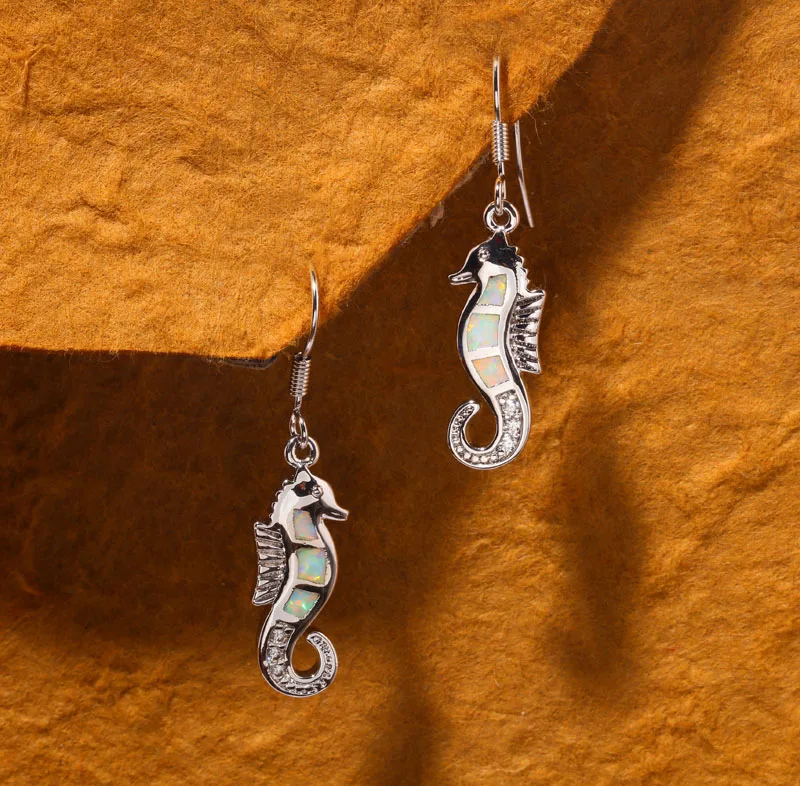 Женские серьги подвески с опалом CiNily белым кубическим цирконием и покрытием из