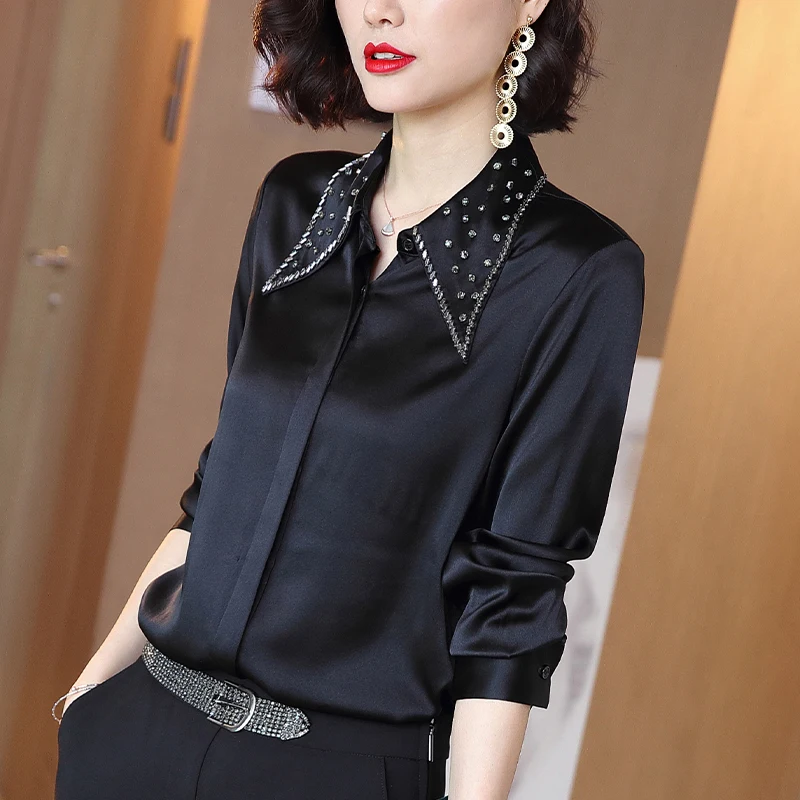 Real Silk Blouse Women Spring Autumn Shirt Korean Womens Tops and Blouses Women Clothes 2020 Blusa Feminina S19DS5203 YY2950