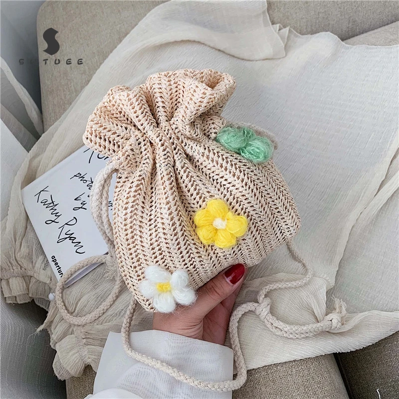 Шикарные Женские повседневные сумки на плечо с цветочным декором соломенные