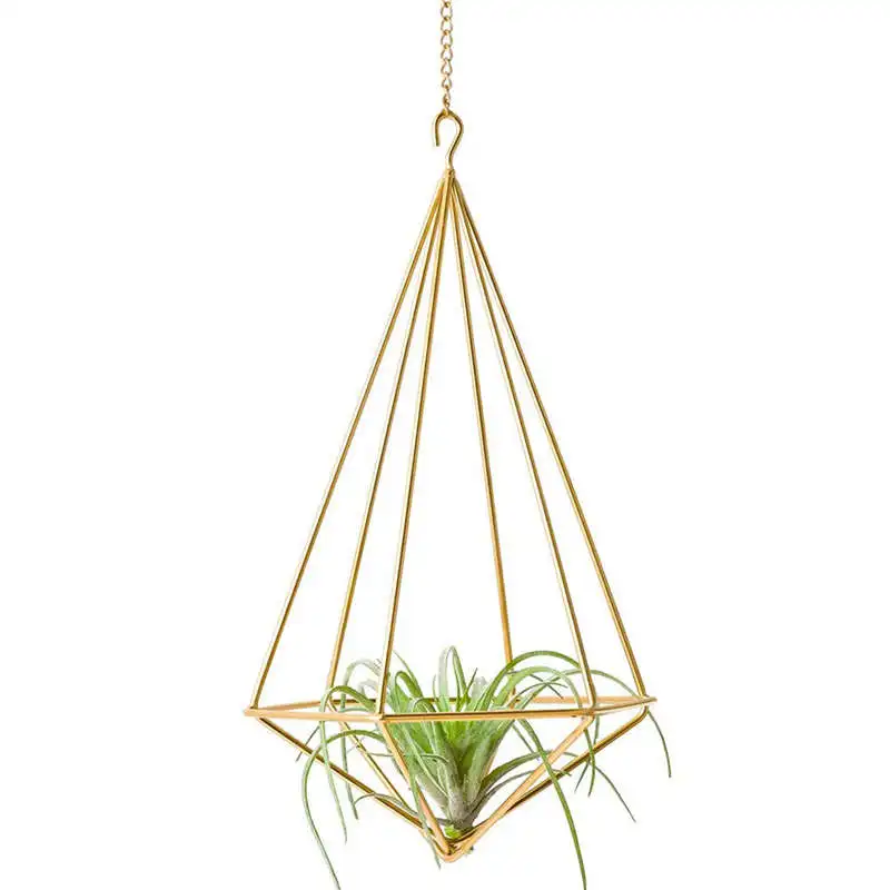 Hanging Air Plant Holder Modern Geometric Planter With Chain Tillandsia Container Himmeli Wall Decor Gold | Дом и сад