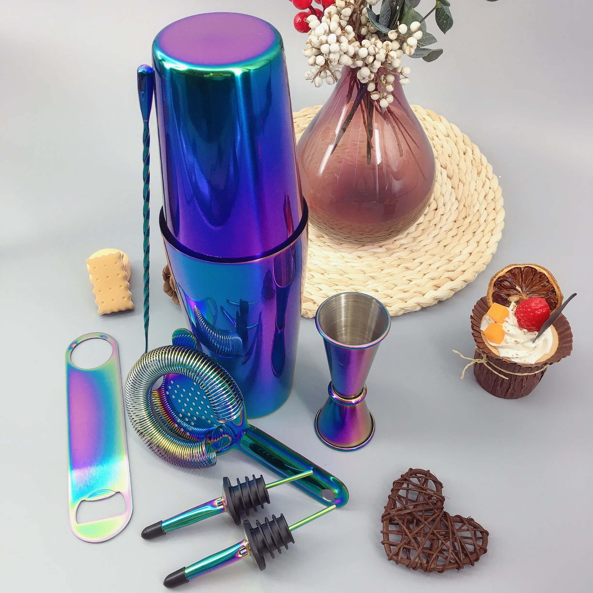 Бостонский коктейльный шейкер Cocktail набор из 8 штук нержавеющая сталь Rainbow для