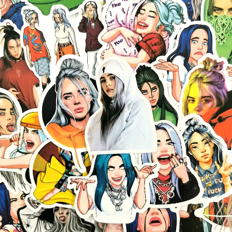 50 шт. в партии водонепроницаемый Billie Eilish стикер с рисунком из мультфильма для чемодан для скейтборда сноуборд гитара мотоцикл игрушечный Ноутбук наклейка