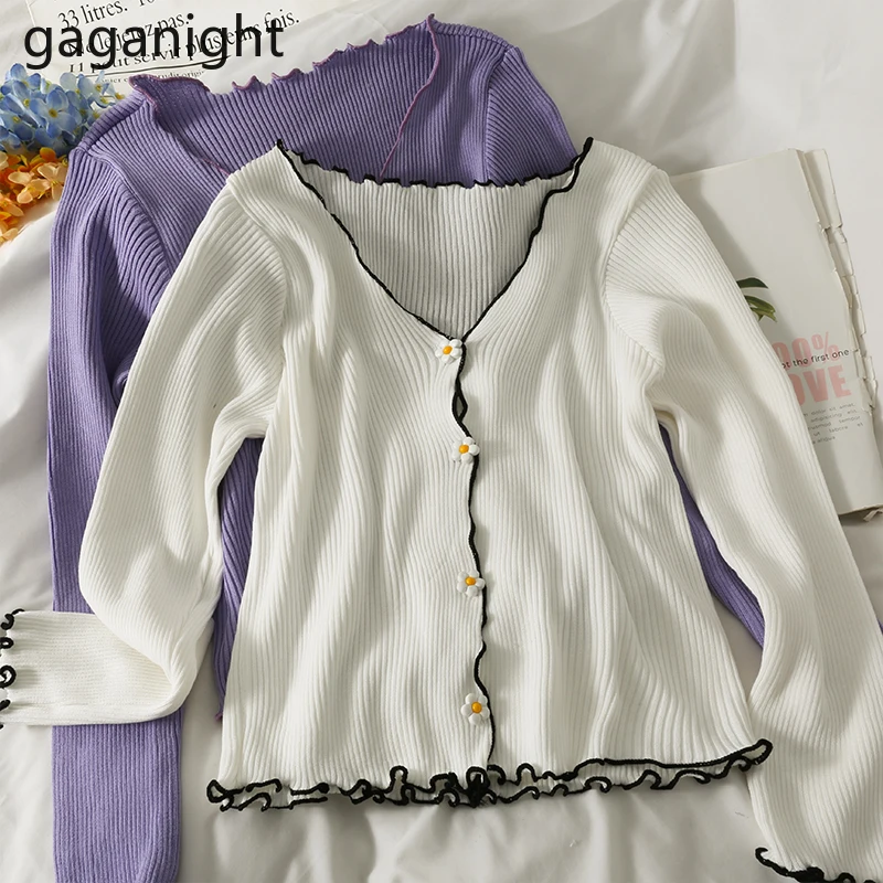 

Gaganight женский тонкий кардиган Ранняя осень модный однотонный кардиган с цветочными пуговицами тонкий корейский Кардиган Новинка 2021 шикарн...