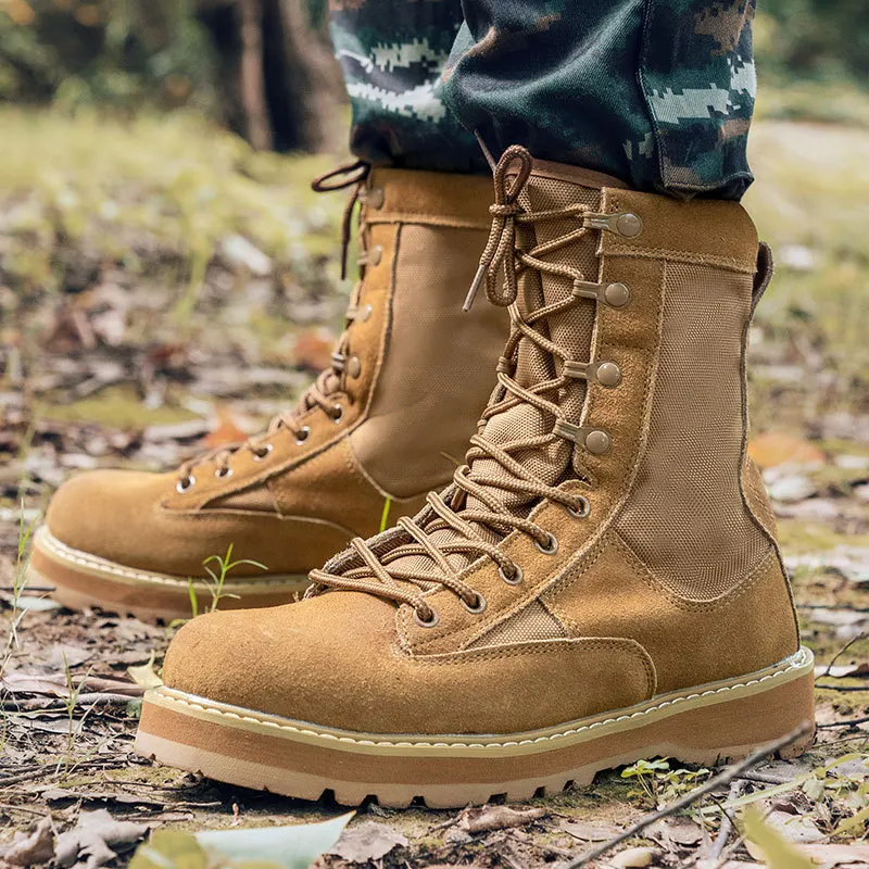 Beli Sepatu Bot Militer Taktis Padang Pasir Latihan Pria Luar Ruangan Sepatu Bot Pergelangan Kaki Antilicin Hiking Gunung Pria Sepatu Kulit Antiselip