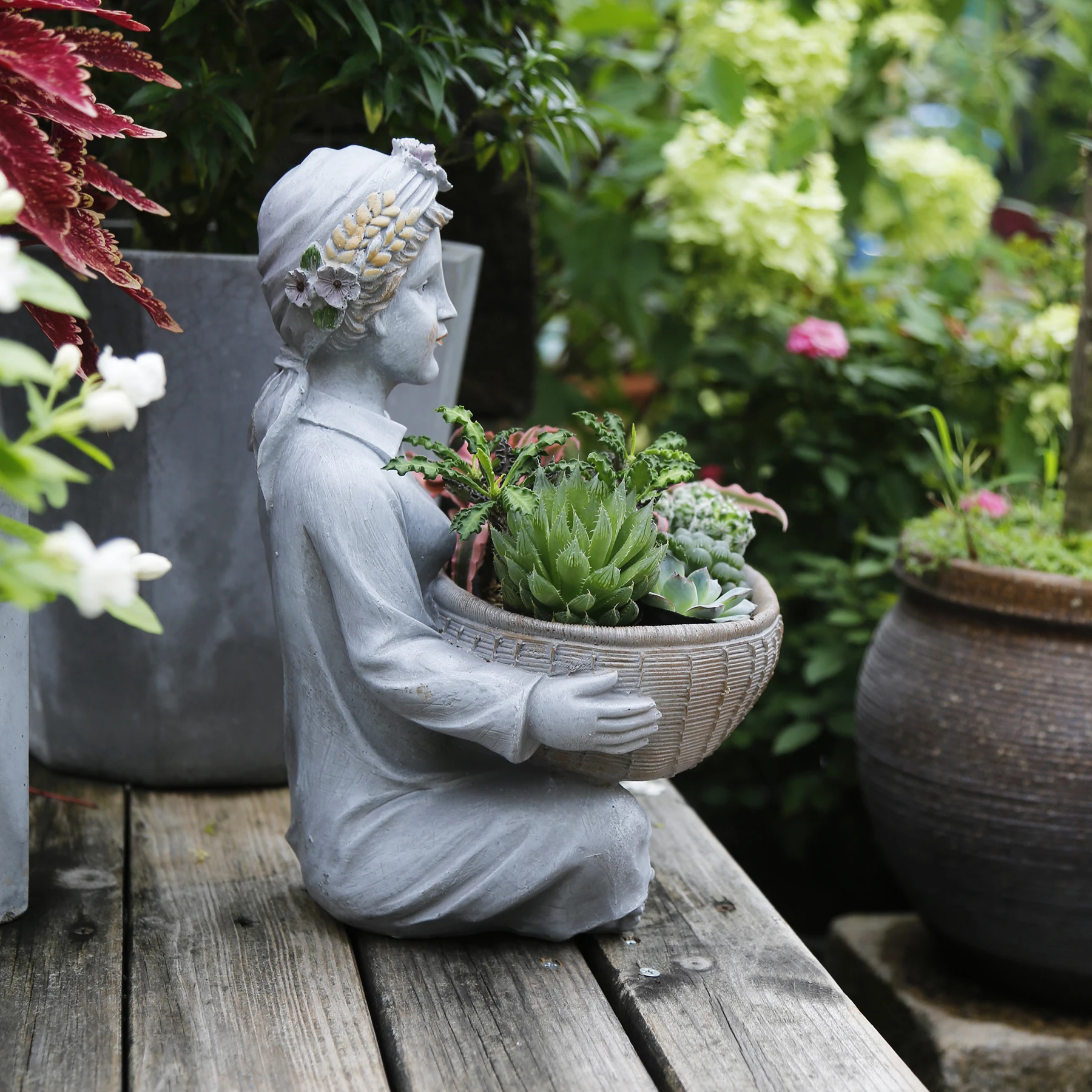 

32cm Simple Creative Vintage Old Cute Girl Flower Pot Decorative Modern Goddess Art Pot Vase Home Garden Office Decor R2866