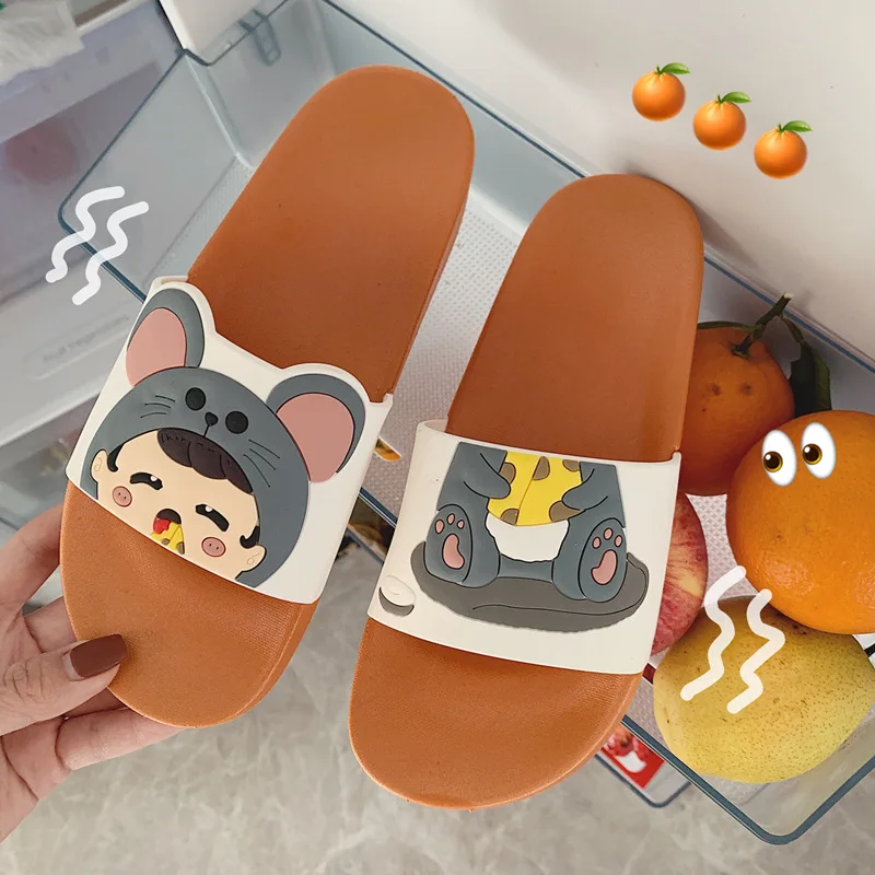 Домашняя обувь в Корейском стиле с милым рисунком Нескользящие шлепанцы для