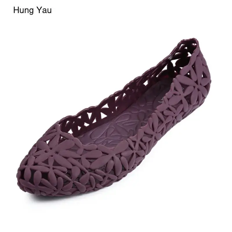 

Сандалии-желе женские с перфорацией, дышащие туфли на плоской подошве, Повседневная Удобная мягкая обувь, с цветочным принтом, на лето