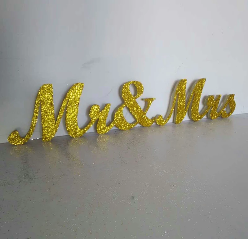 Mr& Mrs Золотой Блестящий Свадебный знак, украшение для свадебного стола, отдельно стоящий Свадебный знак с буквами