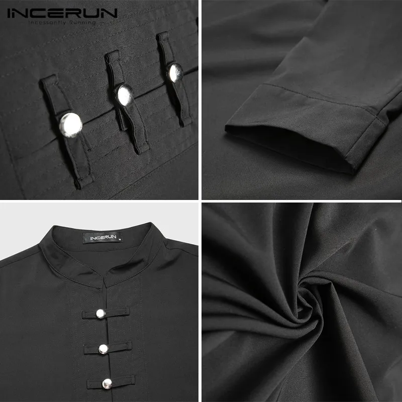 

Men Jubba Thobe Solid Vintage Long Sleeve Middle East Robes Button Stand Collar Dubai Thobe Islamic Arabic Kaftan INCERUN S-5XL