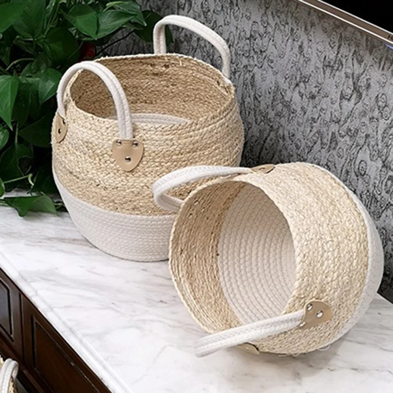 

Decorative Basket Clothing Basket with Handle Storage Basket Desktop Storage Box Uncovered Basket 2Pcs