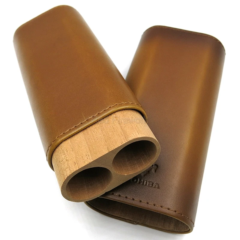 COHIBA, кедровое дерево, коровья кожа, Дорожный Чехол для сигар, держатель, портативный, 2 трубки, хьюмидор, мини-коробка для хранения сигар с подарочной коробкой