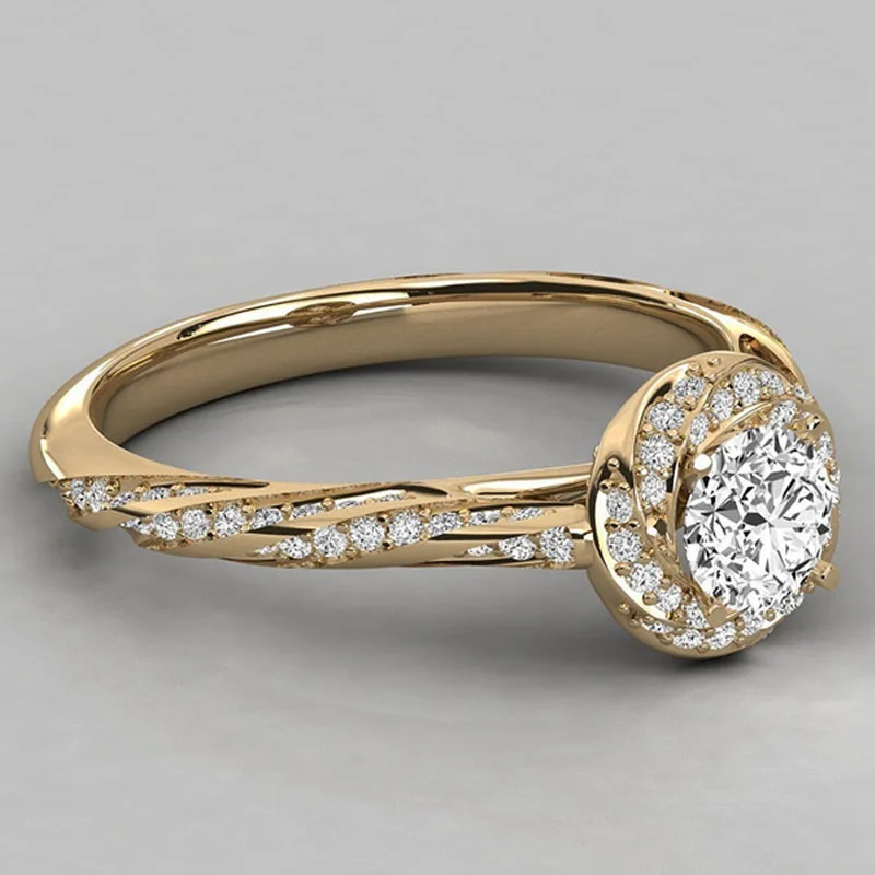 

Mifeiya Trendy Wedding Engagement Ring Ladies Women Gold Color Inlaid Crystal Rhinestone Zircon Ring for Party Jewelry