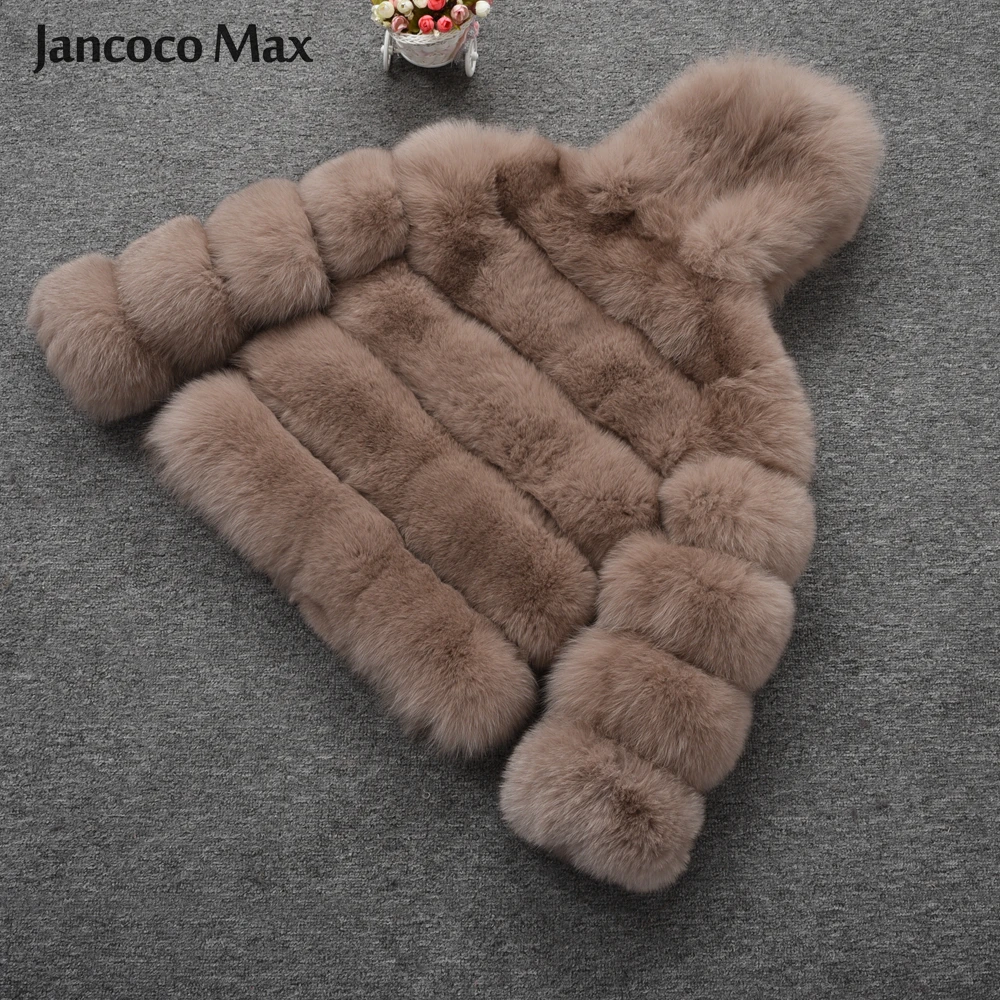 Jancoco Max Женские пальто с натуральным лисьим мехом и капюшоном модный стиль Меховая куртка высокого качества Зимняя теплая S7254