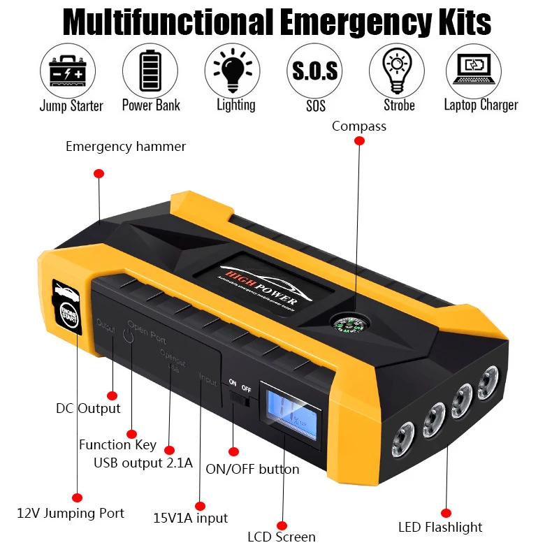 Пусковое устройство для автомобиля портативное Внешнее зарядное 500A Peak с 12000 мАч