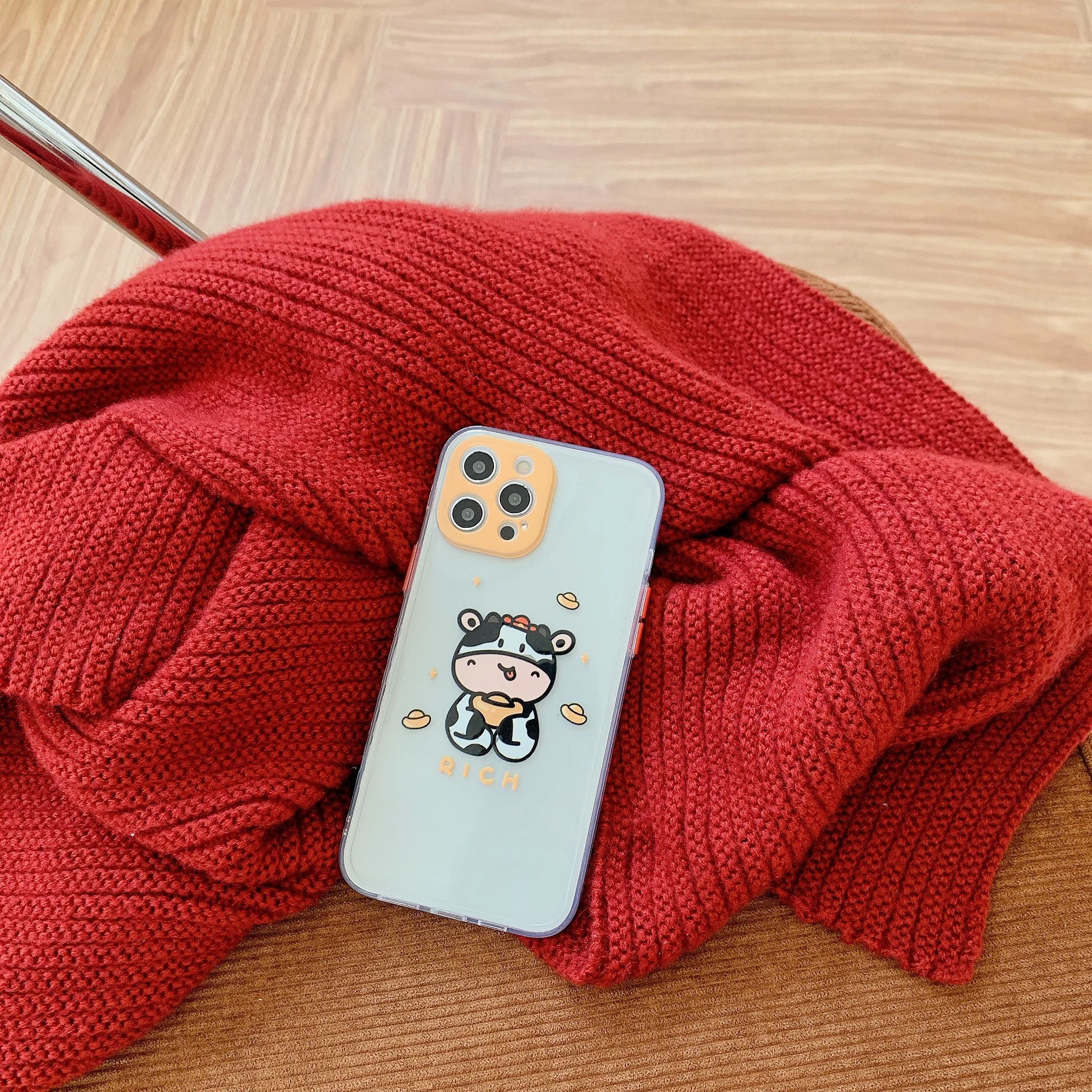 

Transparent side-Yuanbao cow for iphone 12 pro mobile phone case 11/ 7 / 8plus X XS Max Xr mini protective case