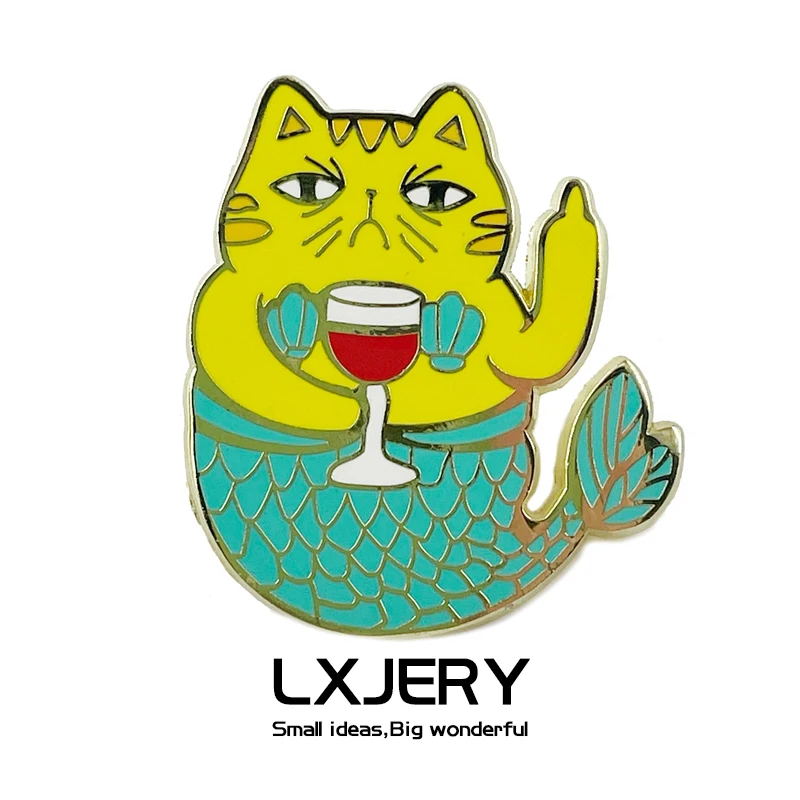 LXJERY Мультяшные заколки с изображением кота русалки значок на рюкзак забавная
