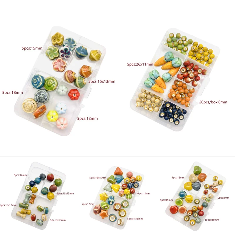 

1 box Flower Carrot Triangle Ceramic Spacer Beads DIY Porcelain Loose Beads Handmade Hole Beads Set For Jewelry Making