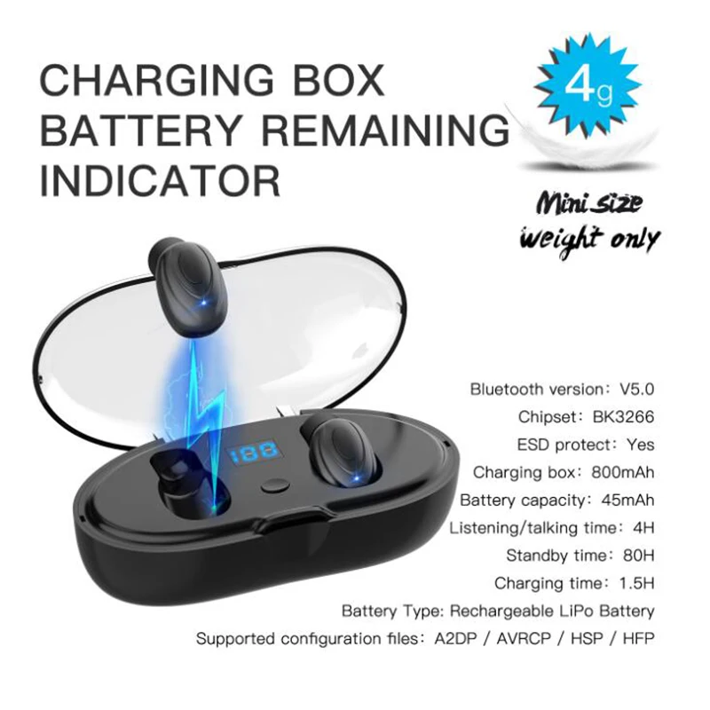 

W23 Wireless TWS 5.0 Bluetooth Stereo Earphone LED Smart Power Bank Waterproof Headset With Charge Case For Smart Phone