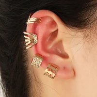 fashion 4pcset ear post cuff clip on earrings hollow gold color fake cartilage earring for women clip earrings no pierced