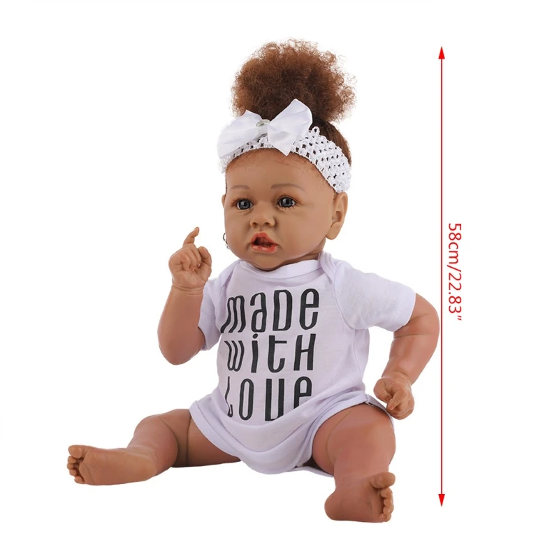 

23inch African Doll Rebirth Doll Washable Simulation Baby Silicone with Realistic Black Hair, Newborn Toddler Gift