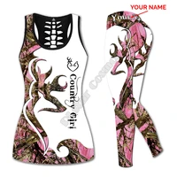 customize your name country girl camo custom leggings and hollow out tank top sexy yoga fitness summer women for girl