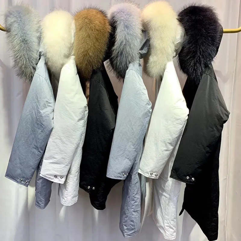 Женский двухсторонний длинный пуховик зимнее пальто на белом утином пуху