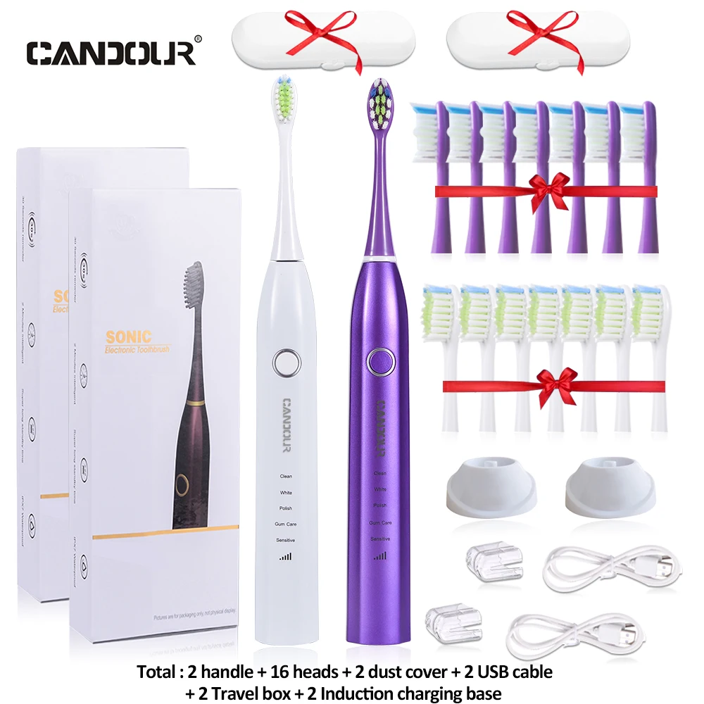 

Electric Toothbrush Rechargeable Toothbrush IPX8 Waterproof 15 Mode USB Charger Replacement Heads Set