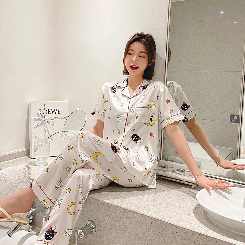 

Womem Girl Pijama mujer Anime Sailor Luna Moon Women Pajamas Set Spring Summer Femme Pyjama Cartoon Nightgown Party Homesuit New
