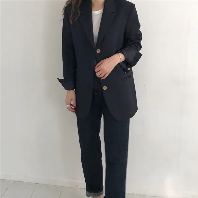 Женский винтажный офисный костюм HziriP синий элегантный свободный стильные