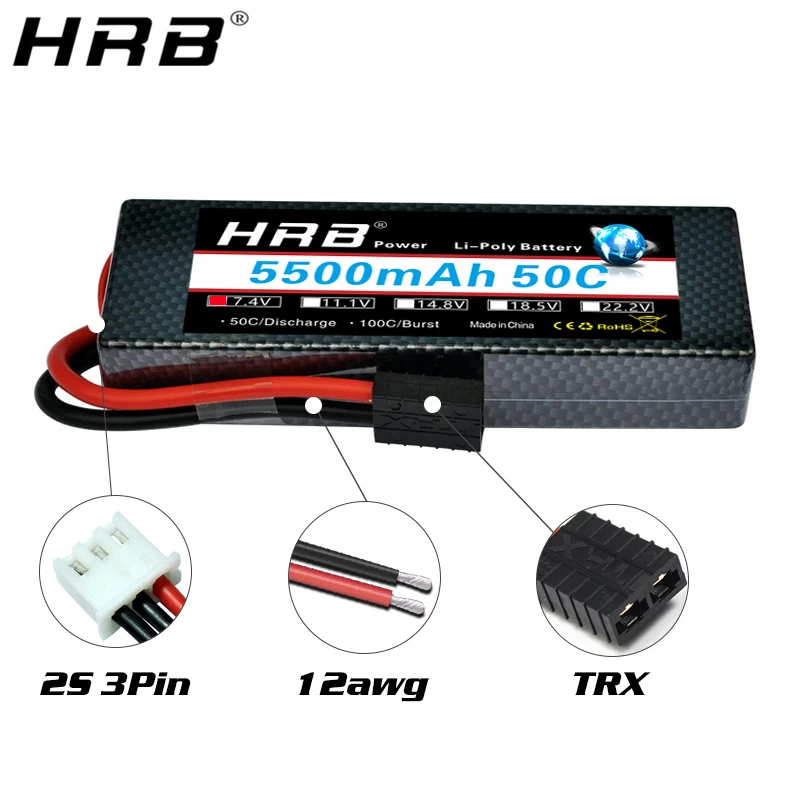 аккумулятор hrb lipo 2s 74 v 5500mah 50c xt60 t deans ec5 xt90 жестк
