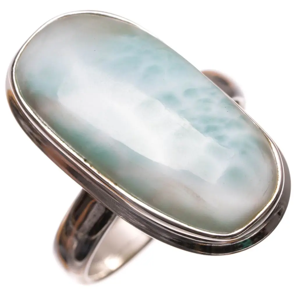 Натуральное Caribbean Larimar уникальное 925 пробы Серебряное кольцо ручной работы, размер США 8,75 S2228