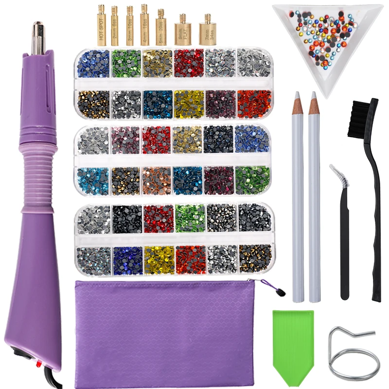 

2000Pcs-9600Pcs/box Hot Fix Rhinestones Set/EU or US PLUG Hotfix Applicator Hot Fix Crystal Glass Rhinestone Iron-on Wand Strass