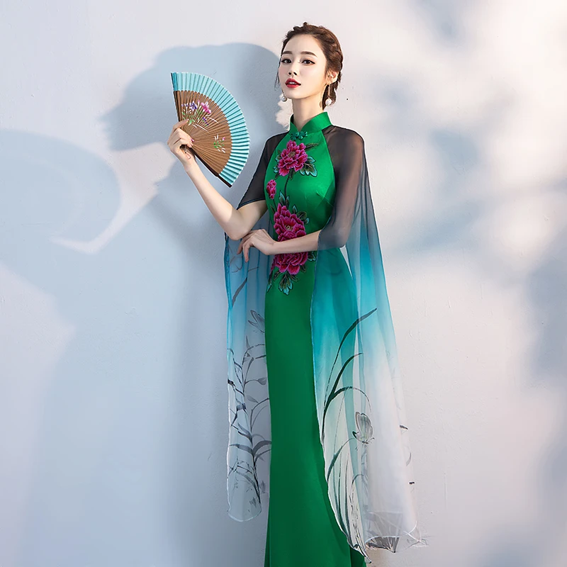 Женское вечернее платье в пол Элегантное Длинное Платье-Ципао китайском стиле