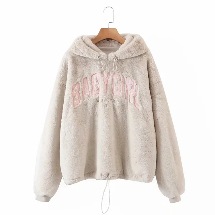 

Women's Warm Fur Coats Loose Thick Letter Warm Winter Female Hoodies Outwear Fashion Plus Size Women Fur Jackets Imitation Fur