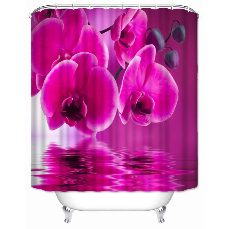 Musife Custom High Quality Orchid Flower Shower Curtain Waterproof Bathroom Polyester Fabric | Дом и сад