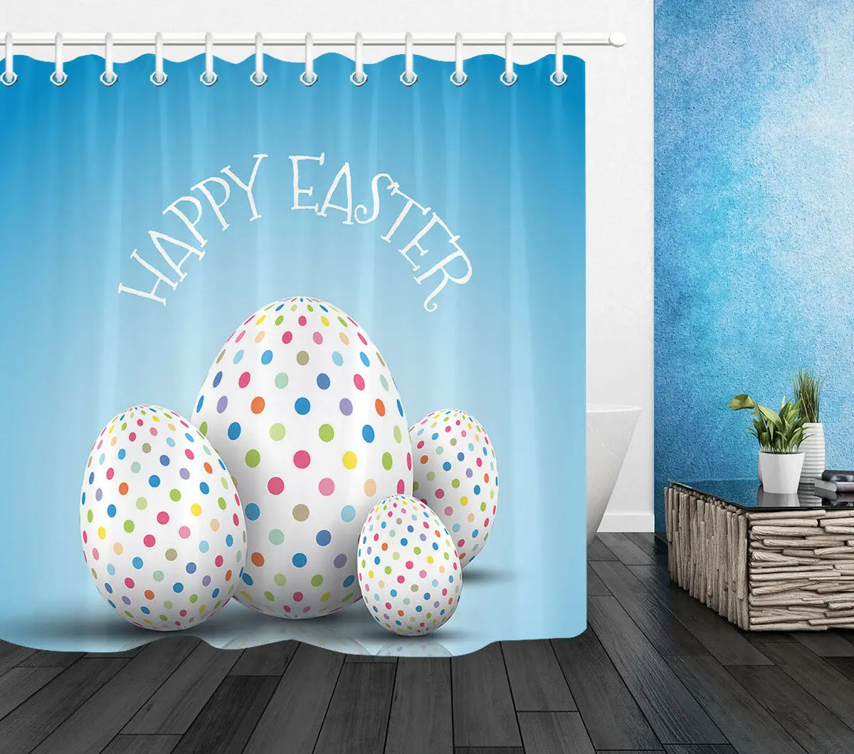 

Bathroom Decor Easter Waterproof Fabric Shower Curtain Set Liner Colorful Eggs