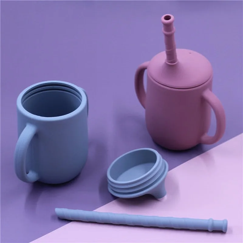 

The New Silicone Children's Cup Baby Training Cup Straw Cup Leakproof Water Bottle Anti-fall Cup with Straw Kid Drinking Glass