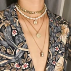 Женское многослойное ожерелье-чокер с жемчугом