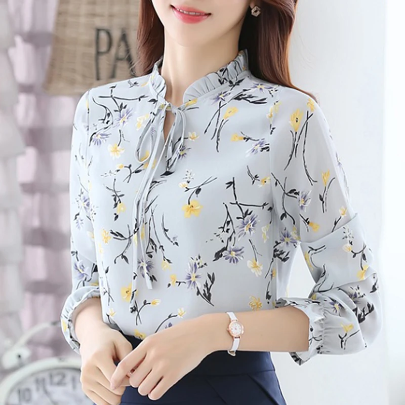 Fanco Blusas Femininas, модные цветочные топы и блузки, осенние женские рубашки с длинным рукавом, шифоновые женские блузки с принтом