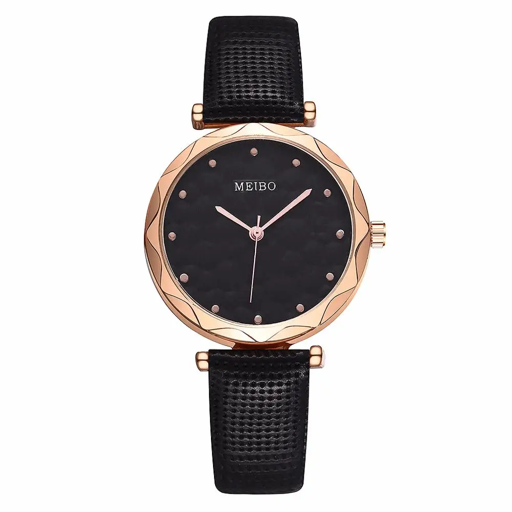 

MEIBO Women Leather Gradient Color Dial Watch Casual Luxury Ladies Quartz Analog Watches Gift Clock zegarek damski