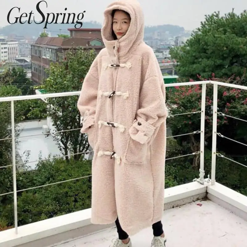 GETSPRING женское меховое пальто с капюшоном утолщенные зимние меховые шубы из
