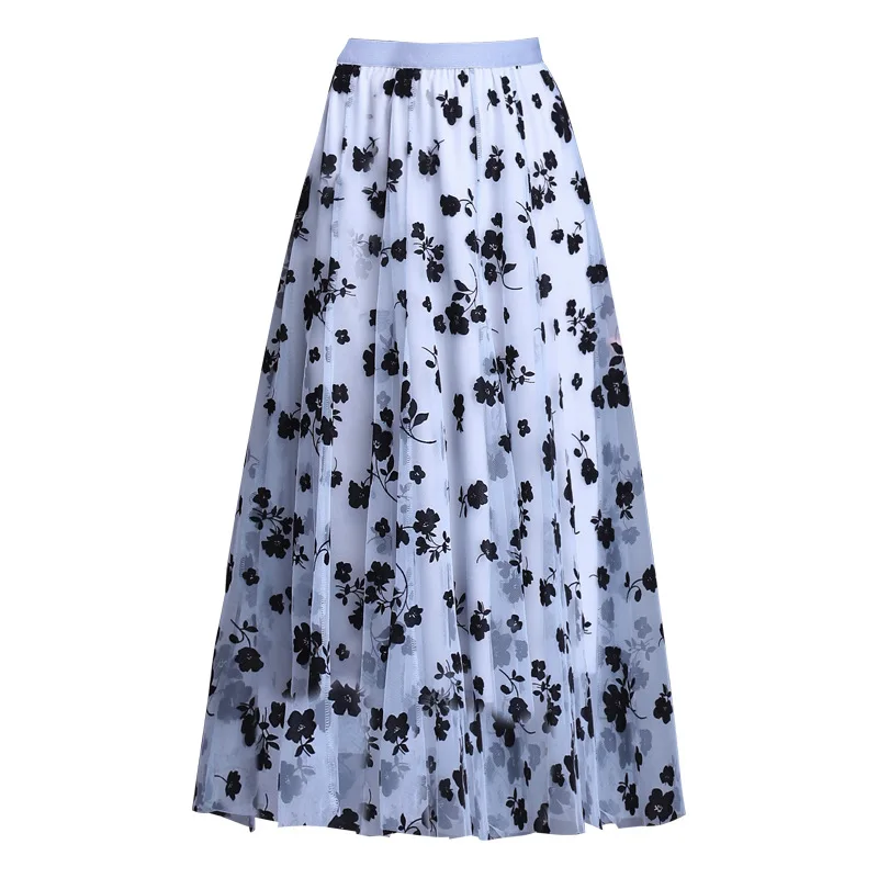 

2020 Mesh Skirt Autumn Winter New Women'S Korean Version Of The High Waist And Thin Printed Pleated Skirt