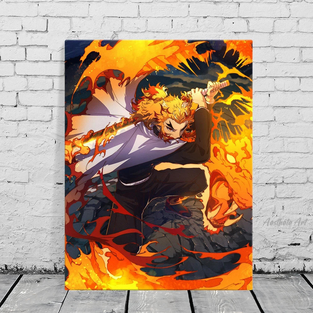 

Rengoku Shinjurou Kimetsu no Yaiba аниме домашний декор Печать на холсте Украшение Искусство настенные картины гостиная живопись