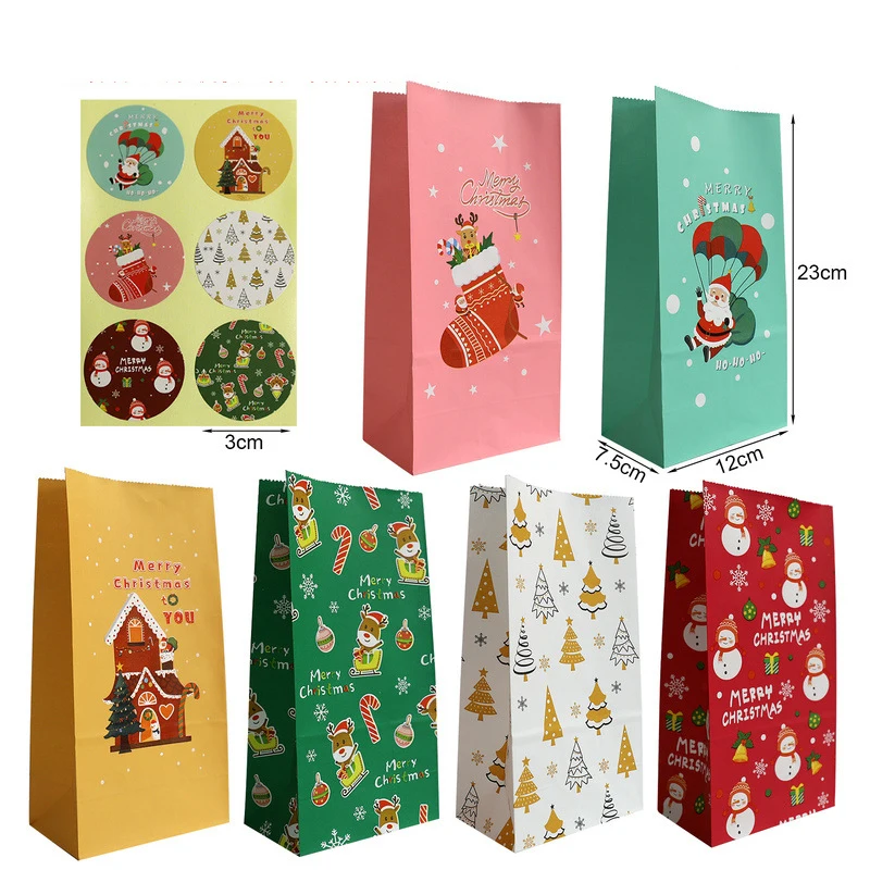 

12pcs Kraft Paper Candy Cookie Bag Santa Claus Snowman Christmas Gift Packing Bags Xmas New Year Party Decor Supplies Navidad